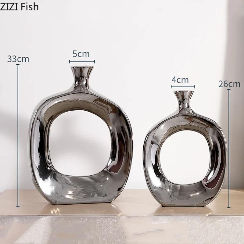 Modern Ceramic Vase Hollow Out Silver Flower Arrangement Accessories Golden Flower Vase Home Decoration Wedding Accessories