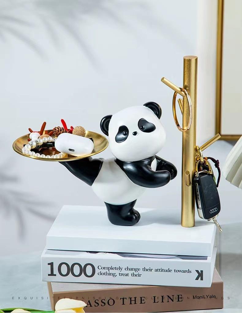 One Piece Panda Tray Key Storage Ornament, Resin Panda Sculpture Jewelry Rack, Home Desk Decor.
