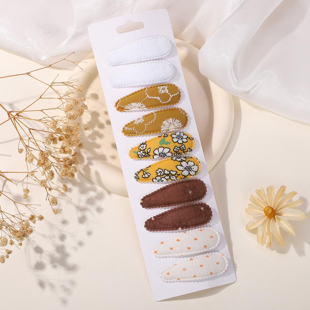 10Pcs/Lot Fresh Print Cotton Alloy Hair Clips for Kids Fabric Plaid BB Hairpins Girl Hairgripe Headwear Baby Hair Accessories