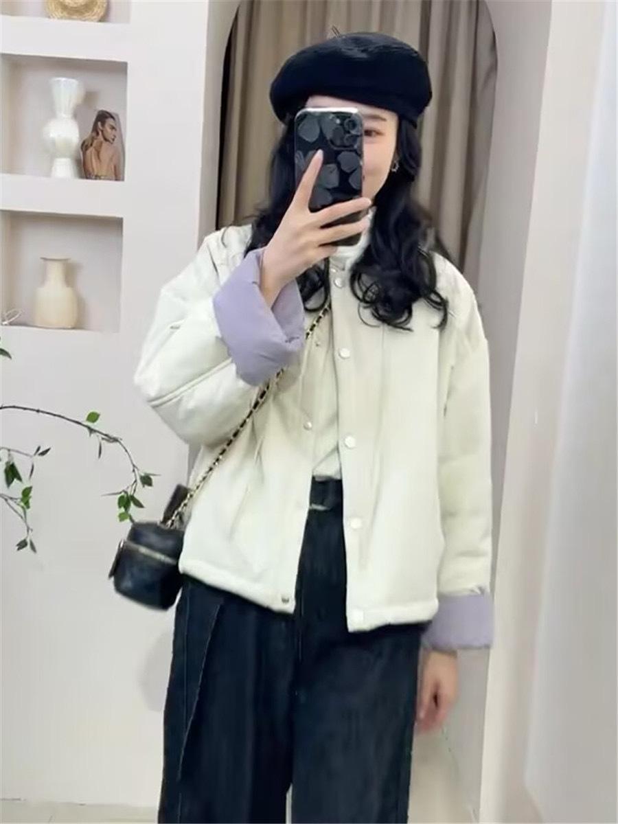 

Коротка куртка з круглим вирізом на ватній підкладці для жіночого зимового сезону 2025, нова, маленька, повсякденна, вільна та тонка бавовняна куртка XL абрикосовий