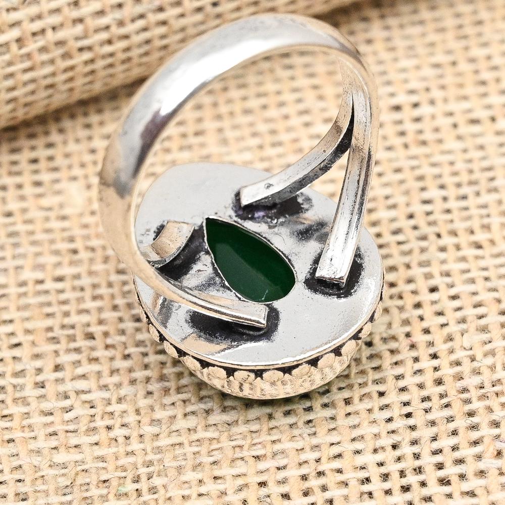 Faceted Green Onyx Gemstone Handmade Solid 925 Sterling Silver Ring Jewelry