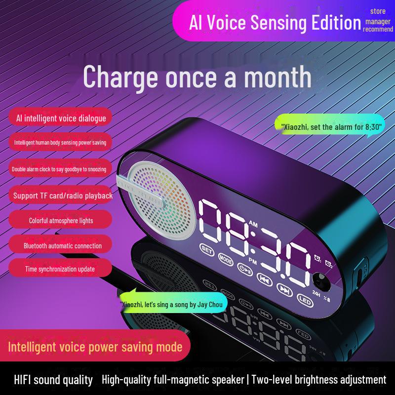 

Портативный светящийся Bluetooth-динамик и будильник с перезаряжаемой батареей для спальни/студенчества Voice AI + Power Saving Edition чёрный