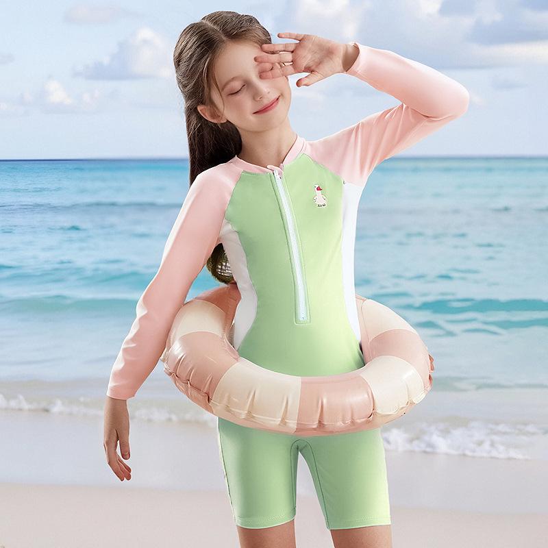 Summer Girls' One-Piece Swimsuit with Free Swim Cap - Medium & Large Professional Children's Swimwear