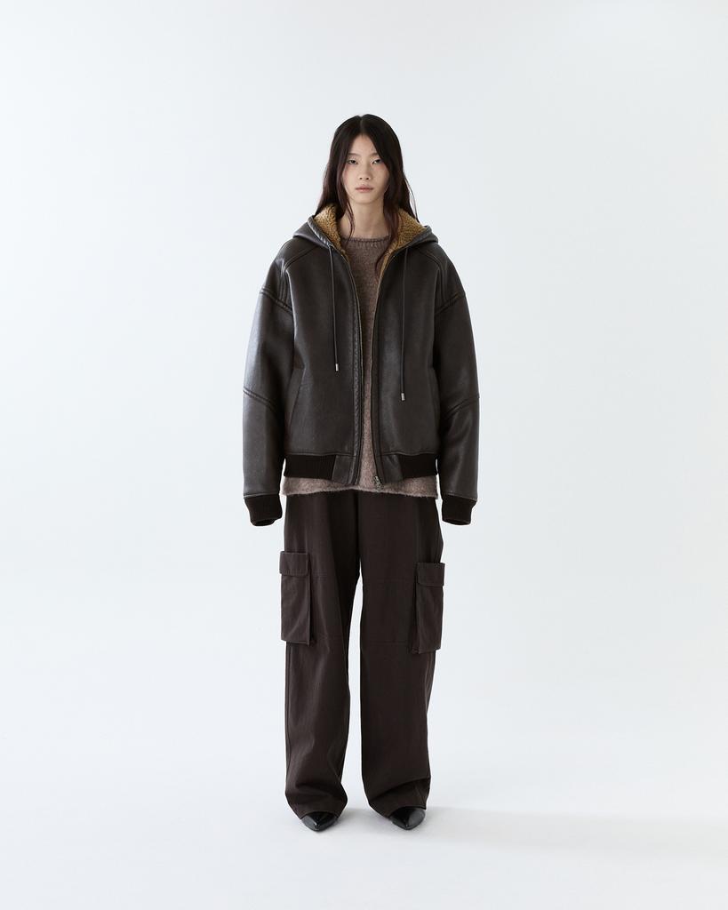 THEENDQUESTION Hooded Shearling Jumper / Brown