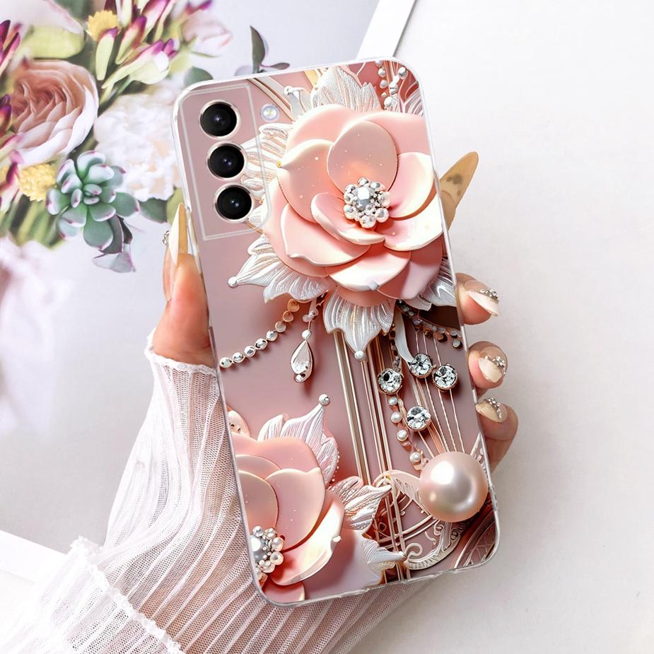 For Samsung Galaxy S21 Plus Case S21 FE Luxury Bow Flowers Painted Cover Soft Silicone Case For Samsung S21 Ultra S 21 S21+ Bags