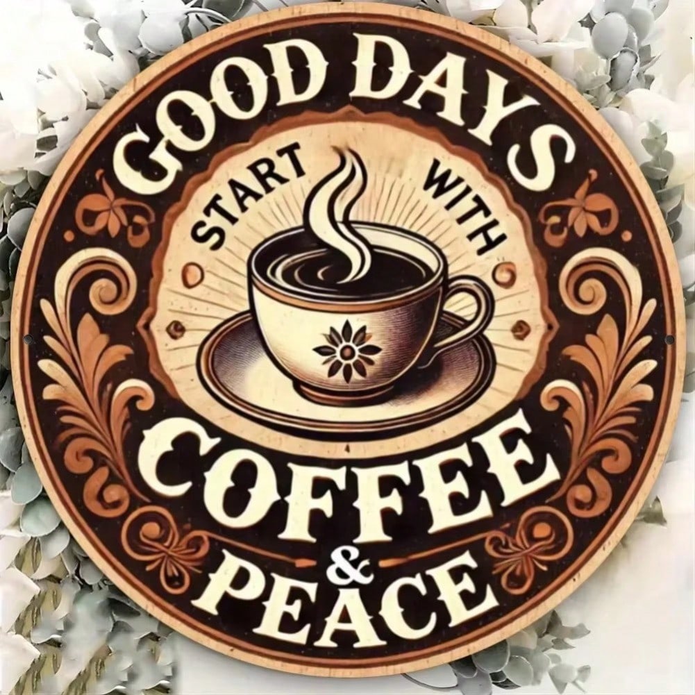 

Good Days Start with Coffee Peace Round Metal Sign Waterproof Rustproof Decor for Bar Cafe Kitchen 20x20 різнокольоровий
