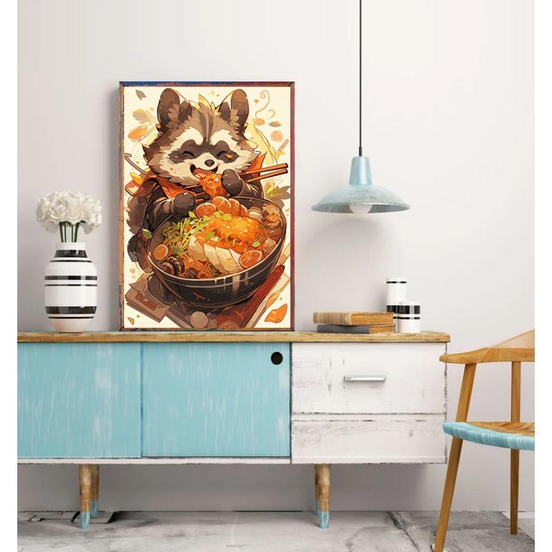 Japanese Noodle Dog Cat Funny Kitchen Ramen Noodles Poster Wall Art Prints Canvas Painting Pictures for Restaurant Home Decor