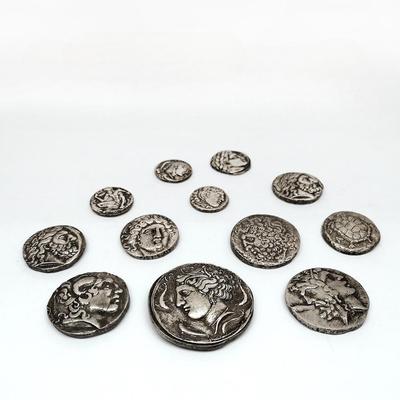 Antique Greek Silver Coins, Dutch Coins, Moon, Zeus, Constellations, Ancient Greek Retro Style, Sculptural Art