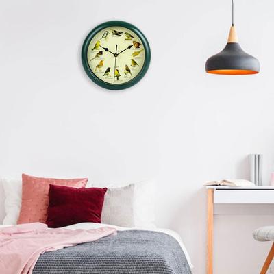 Bird Wall Clock Decoration Green Silent Round Lightweight Ornament Hanging for DEN
