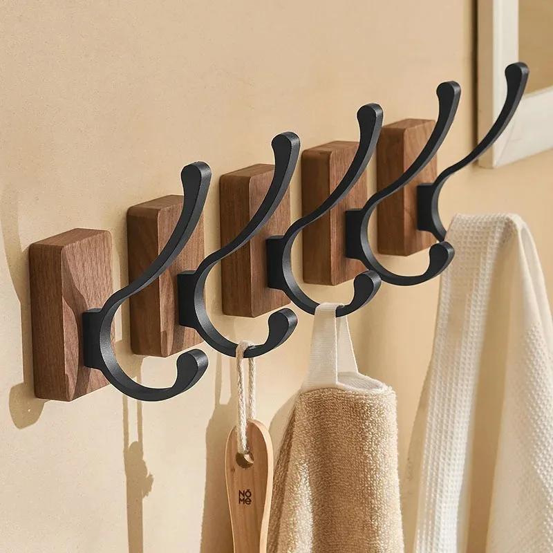 Selbstklebender Holz-Haken - Nussbaum Garderoben- & Handtuchhalter für Badezimmer/Schlafzimmer Wandaufbewahrung Dekoration