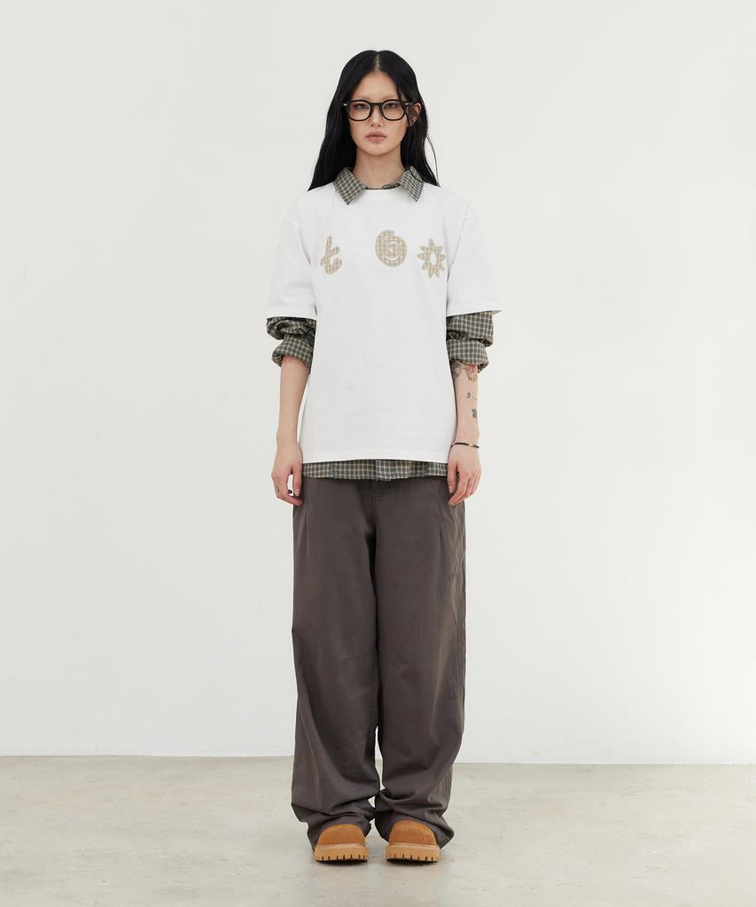 Tonilolenseu Applique Embroidery Short Sleeve T-Shirt Off-White