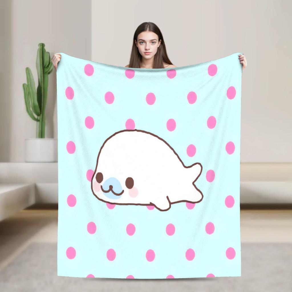 Soft Blanket Airplane Travel Cute M-Mamegoma Seal Anime Throw Blanket Flannel Bedspread For Couch Bed Fashion Sofa Bed Cover