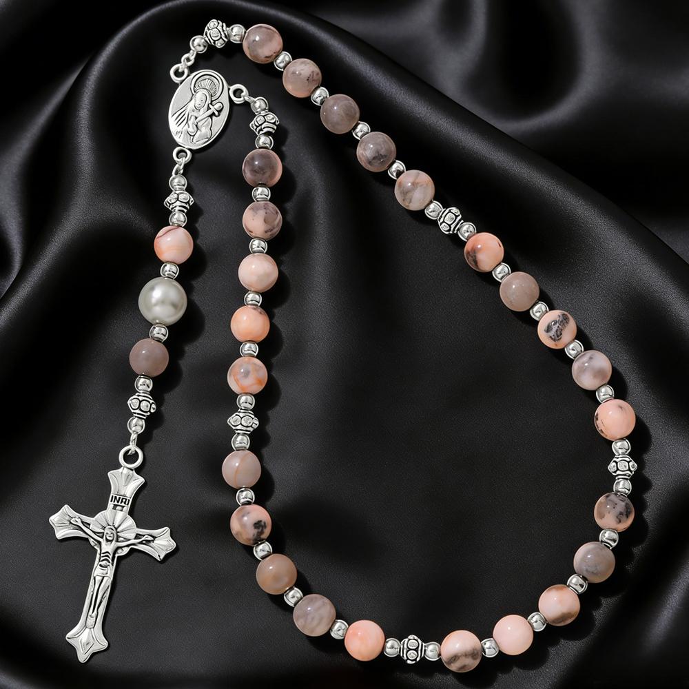 Vintage Cross Religious Rosary Beads Chain Jesus Crucifix Virgin Mary Pendant Chain Jewelry Religious Prayer Beads Bracelet