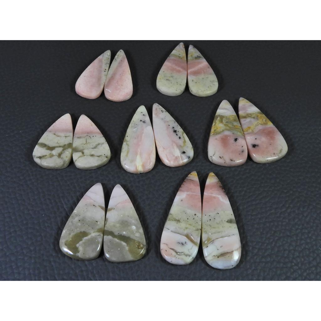 159Cts. Natural Pink Opal Matched Pair Pear Cabochon Gemstone 7Pair Lot C-1391