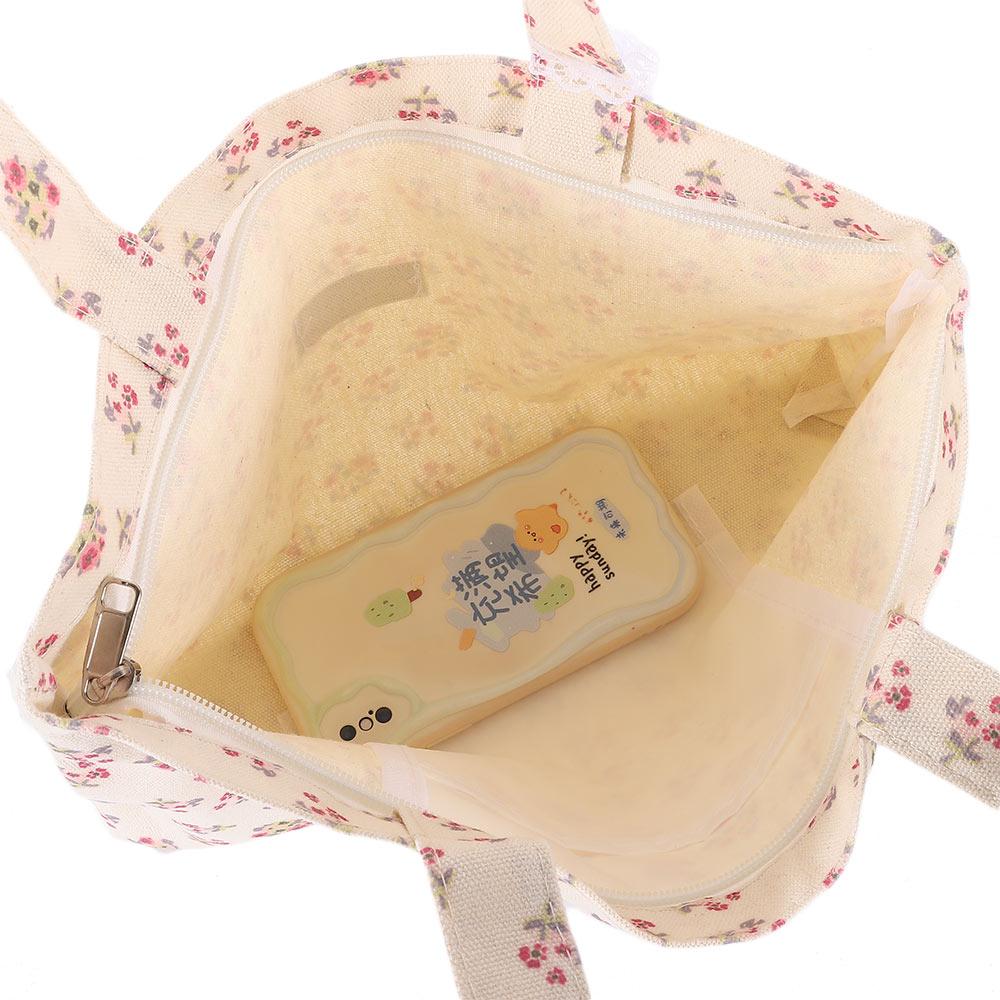 Fashion Canvas Printed Tote Bag Large Capacity Sweet Shoulder Bag with Lace Bow Storage Handbags