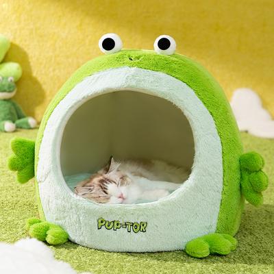 Green Cartoon Cute Little Frog Plush Cute Monster Nest Dog Nest Cat Nest Large Space Autumn and Winter Warm Semi-enclosed Nest