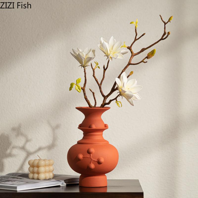 Creative Relief Ceramic Vase Classics Plant Pots Table Decoration Ornament Flowers Arrangement Floral Vases Room Aesthetic Decor