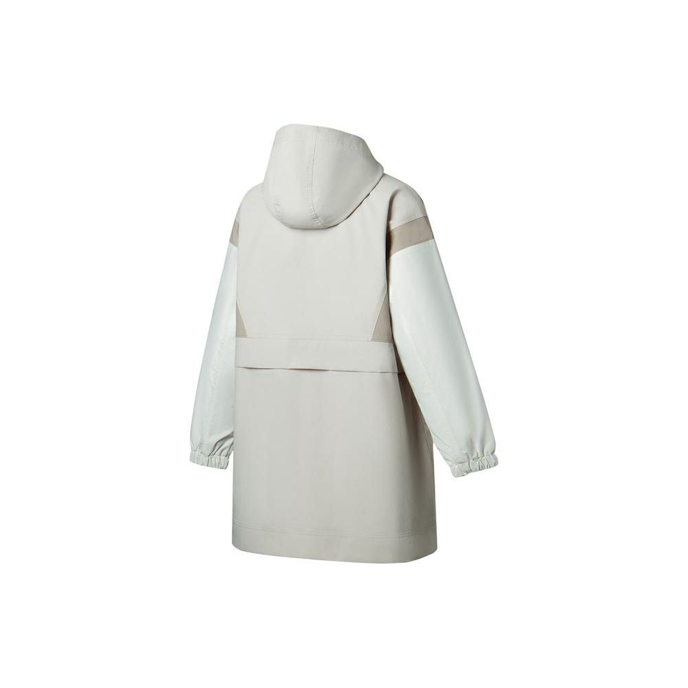 Li-Ning Hooded Loose Long Zipper Design Windbreaker Women Outerwear Moonlight-Gray Milk-White AFDT118-1