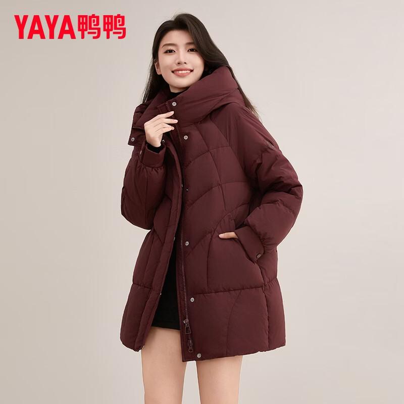 YAYA Women's Mid-length Hooded Duck Down Jacket