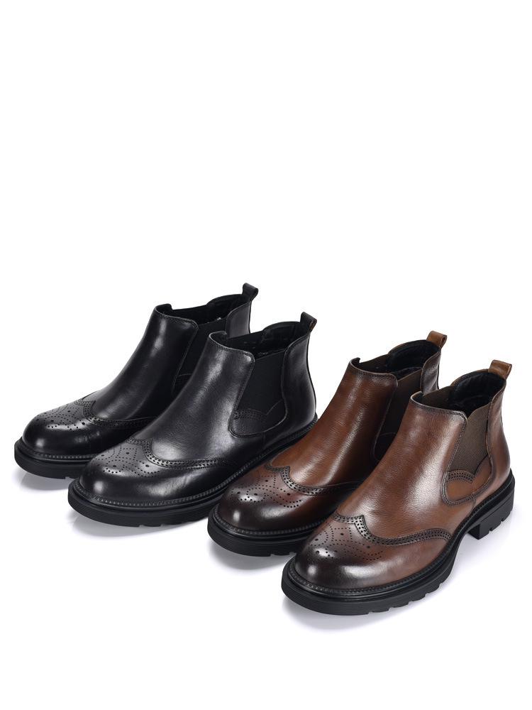 Men's Genuine Leather Chelsea Boots - Velvet Lined, Breathable, Trendy Mid-Top Martin Style