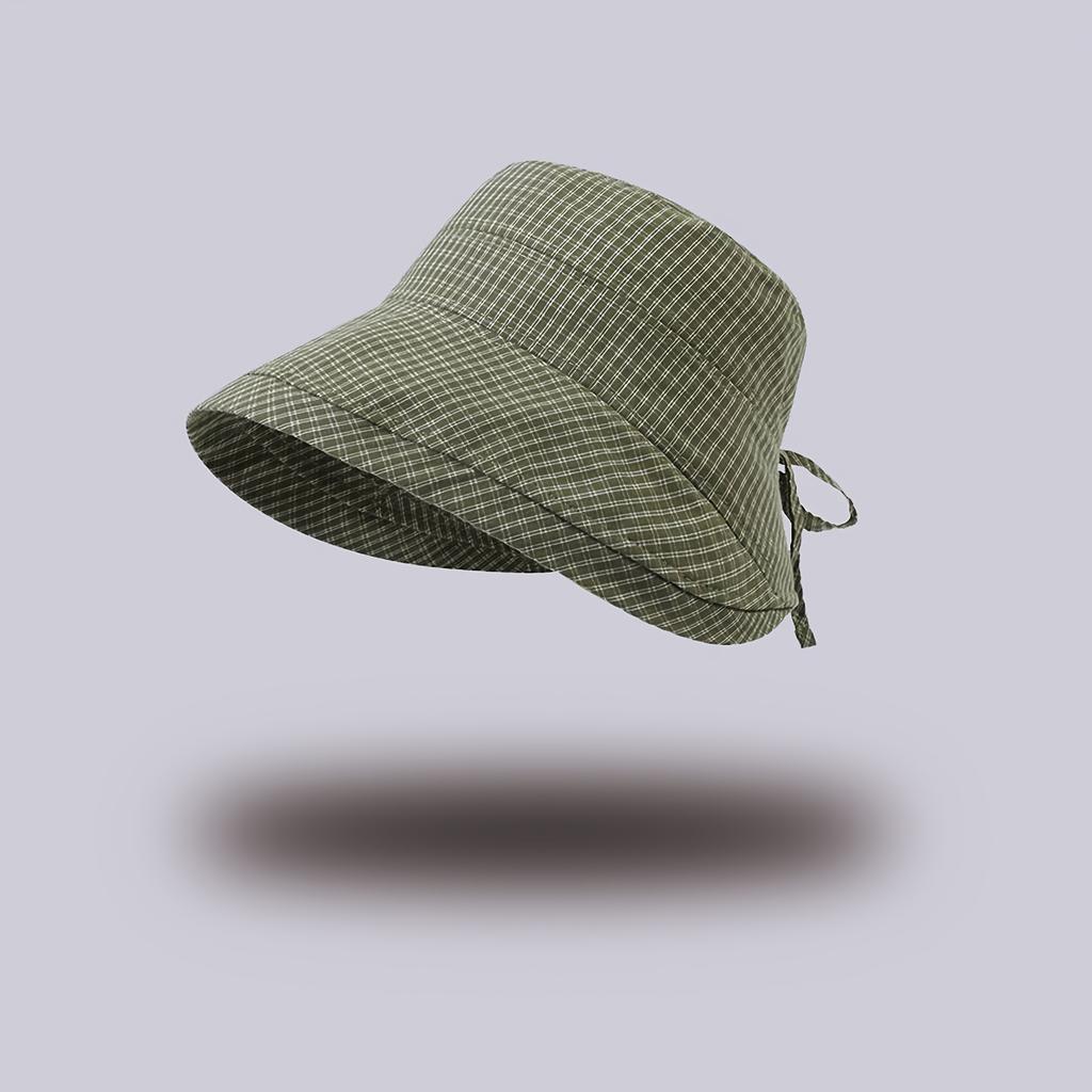 1Pc Women's Wide-Brim Bucket Sun Hat - Plaid Print Fisherman Hat, Suitable for Travel, Beach, Hiking - Wide-Brim Outdoor Sun Hat