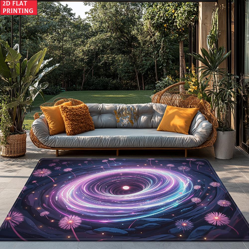 Aesthetic Dandelion Black Hole Area Rug, Purple Neon Galaxy Carpet for Living Room, Non-slip Space Floor Mat for Bedroom Decor