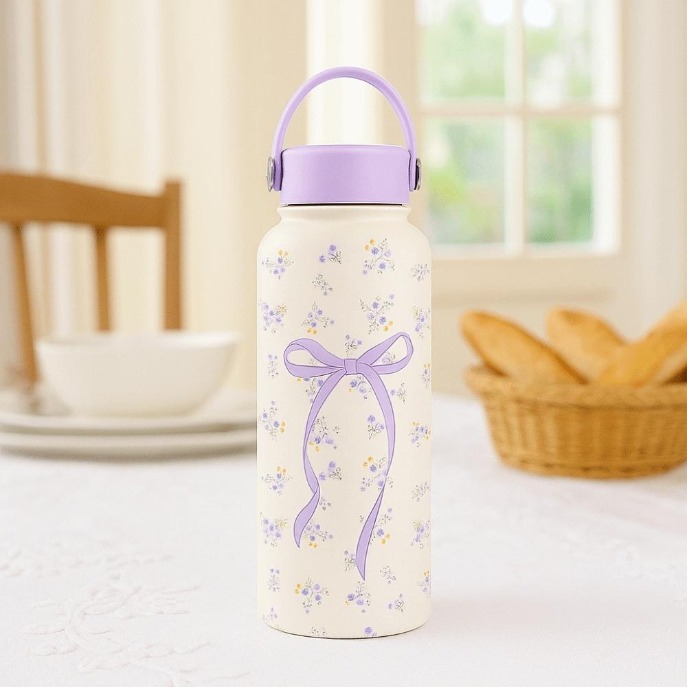 INS Insulated Water Bottle 1L Stainless Steel Outdoor Insulated Mug Large Capacity Portable Floral Thermal Cup Kitchen Supplies