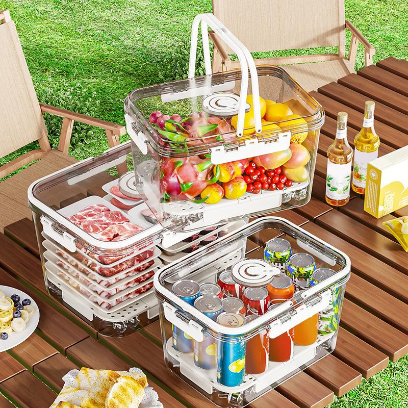 Picnic Box Clear Food Storage with Drain Plate for Easy Outdoor Use