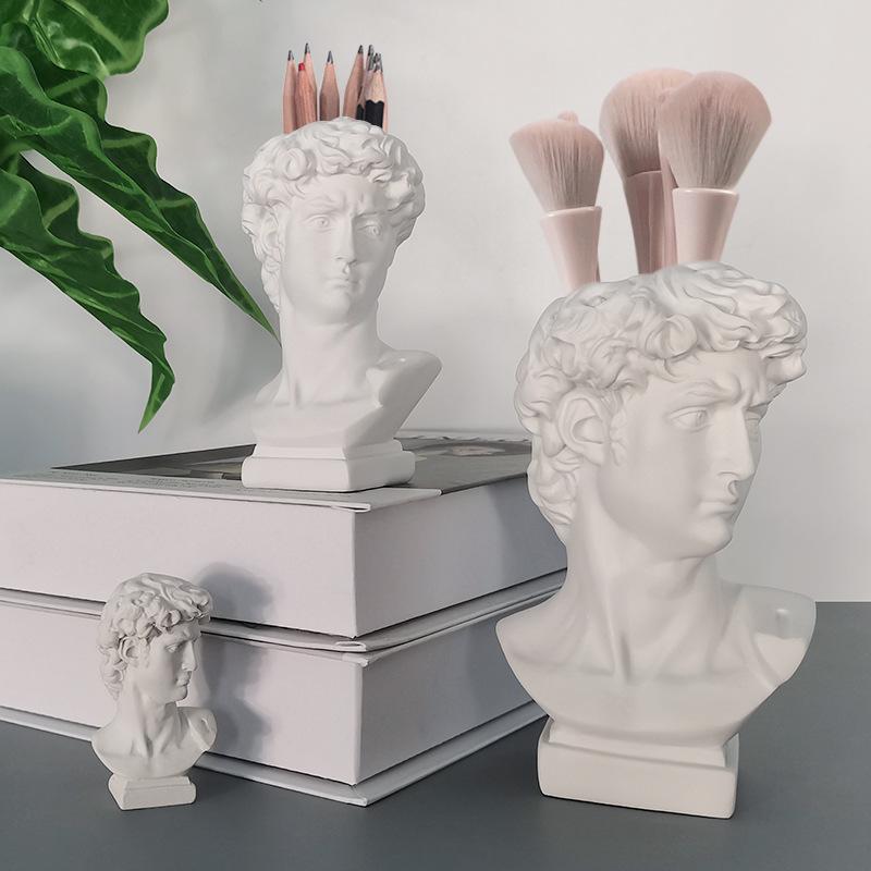 David Sculpture Plaster Bust Makeup Brush Holder - Cute, Creative Korean Style Desktop Ornament