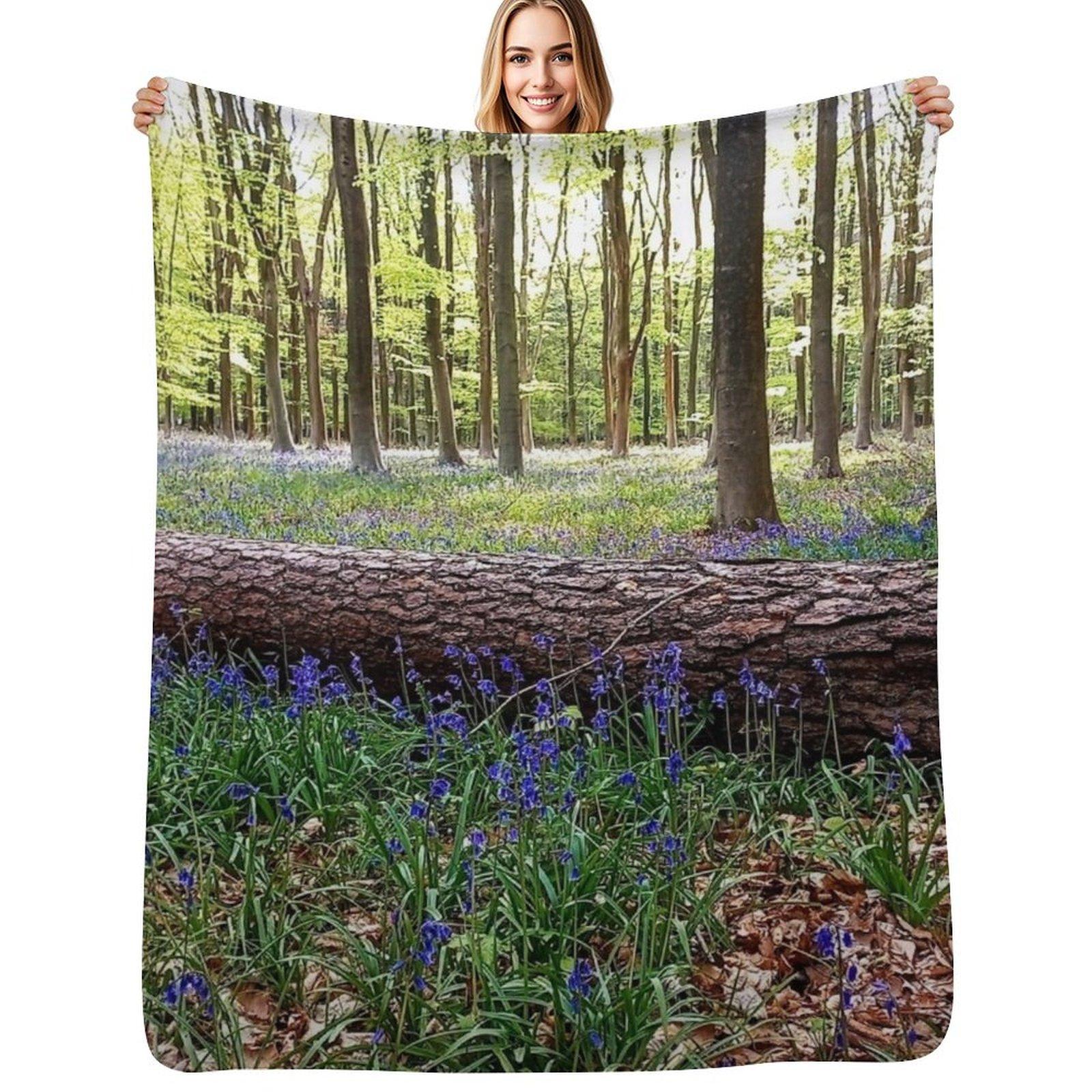 Bluebells in the Beechwood Throw Blanket Year Round Soft Comfortable Blanket for Home Size: 75*100cm, Weight: 230 GSM