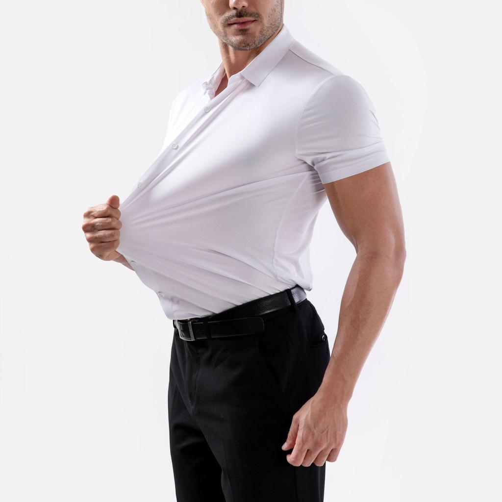 Men’s High Elasticity Seamless Long Sleeve Solid Color Business Shirt