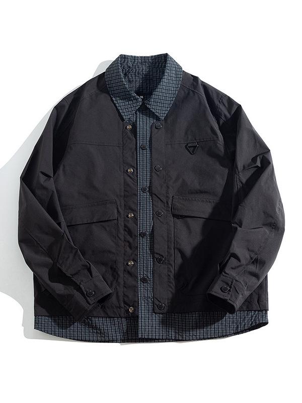 Men's Plus Size Retro Plaid Patchwork Two-Piece Loose Lapel Jacket