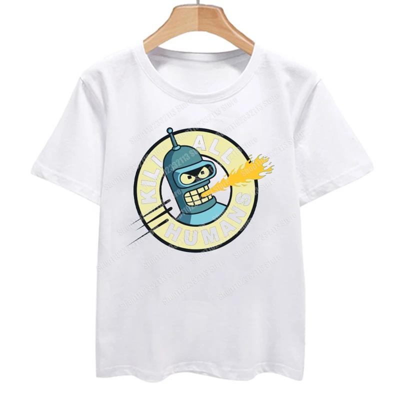 POSTER RETRO GESCHENK KUNST UK Streetwear Sommer Kurzarm T-Shirt Lustiges T-Shirt KILL ALL HUMANS T-SHIRT BENDER ROBOTER BIER FILM FERNSEHEN T-SHIRT