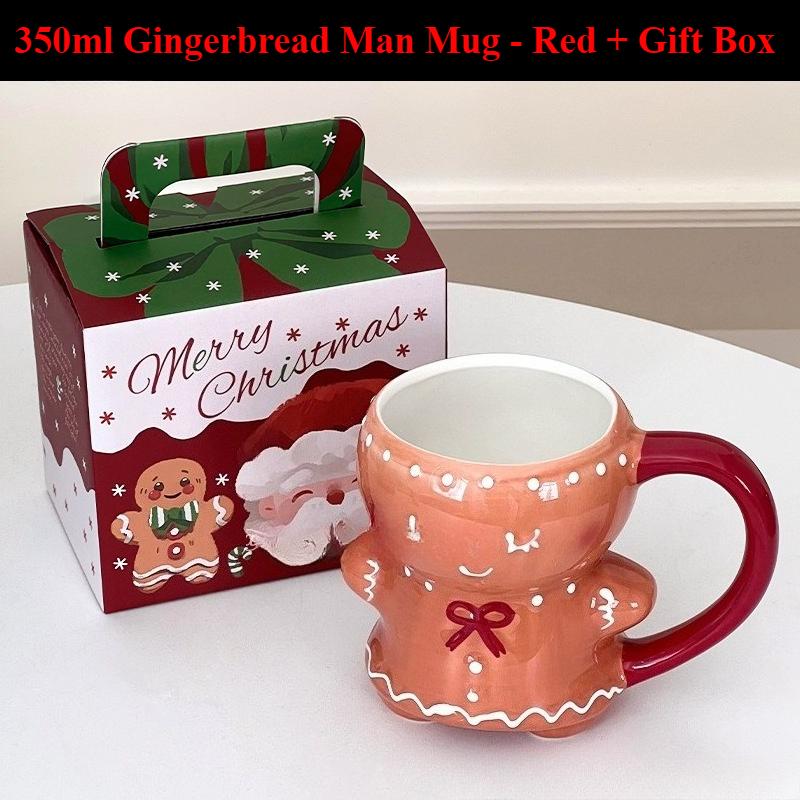 Lebkuchenmann Handbemalte Keramik-Kaffeebecher mit Geschenkbox Wasserbecher für Kaffee Tee Heiße Schokolade Weihnachtsgeschenk für Frau