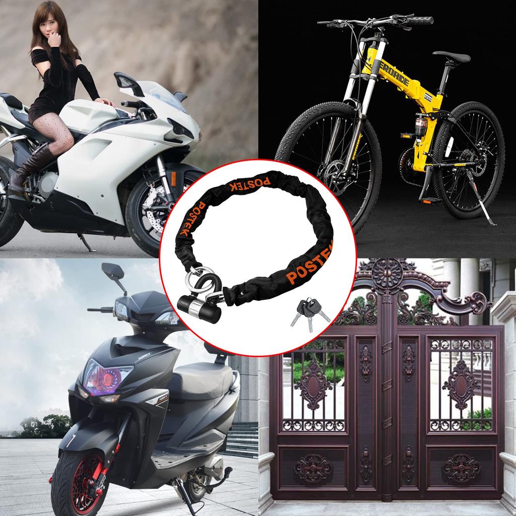 POSTEK Bike Lock Chain Lock Key Chain Padlock Length 900mm Square Chain Heavy Duty Extra Thick Chain Lock Black and (Diameter)10mm Anti-Theft (0.9m,