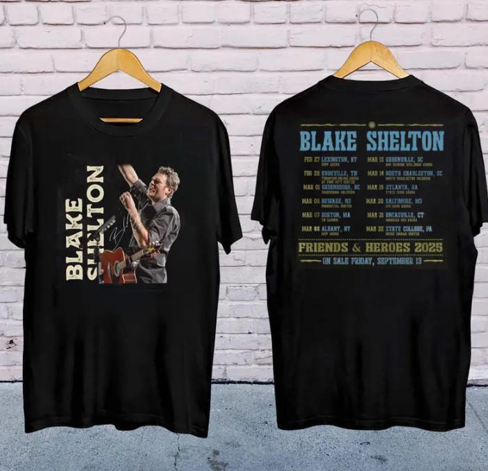 Blake Shelton Signature Shirt Blake Shelton Friends and Heroes Tour 2025 Shirt Unisex T-Shirt S