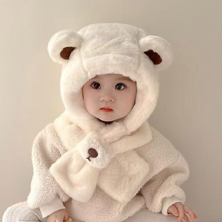 Machine Washable Plush Earflap Cap For Toddlers Kids Cute Bear Decor Thicken Fit