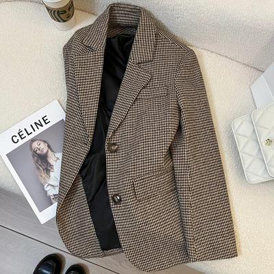 Women's Houndstooth Retro Wool Suit Jacket - 2025 Winter Casual Street Style