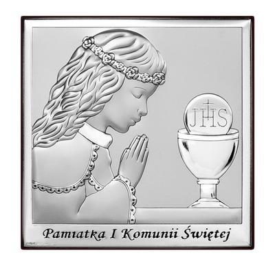 Silver Picture for a Girl As a Souvenir of Her First Holy Communion + Engraving 6568A 8 X 8
