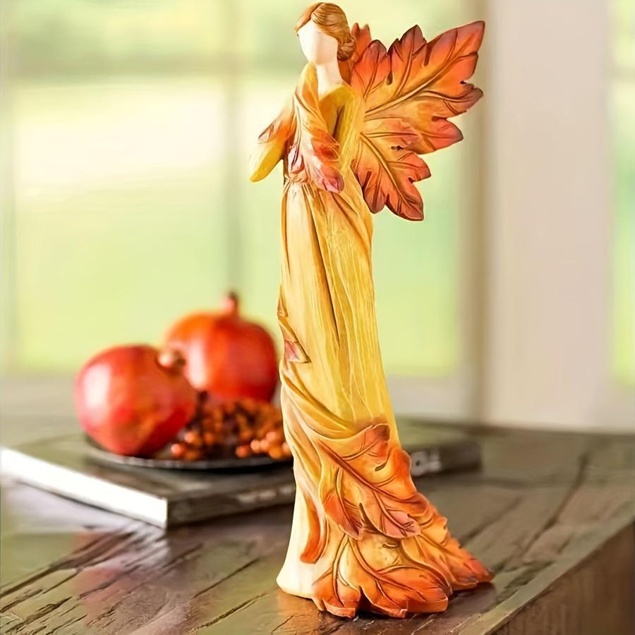 Maple Leaf Angel Resin Figurine - Autumn Kneeling Style Desktop Ornament