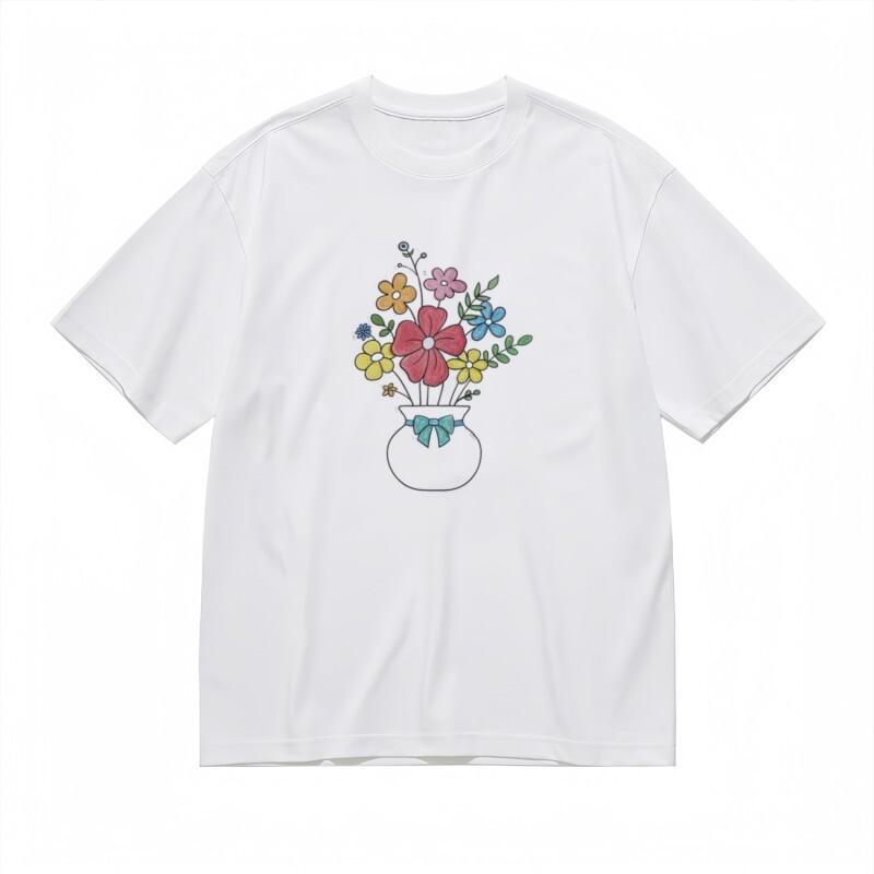 

Women s Round Neck Classic T-Shirt Teal Bow Multicolor Floral Arrangement Tee 4XL