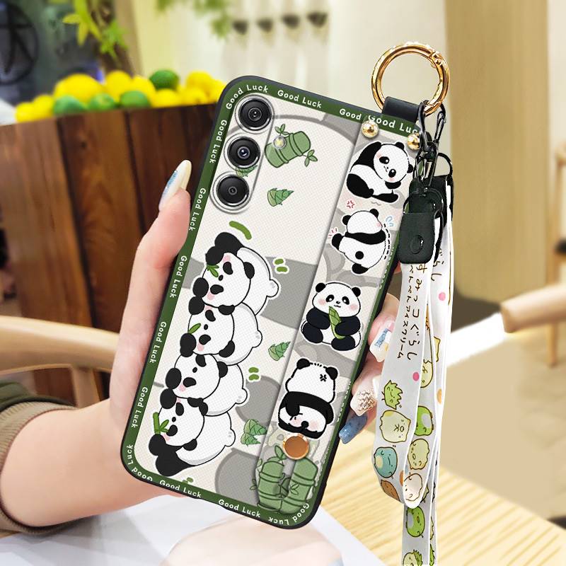 Kickstand Back Cover Phone Case For Samsung Galaxy M34 5G/F34/SM-M346B Anti-dust Shockproof Dirt-resistant Lanyard Panda