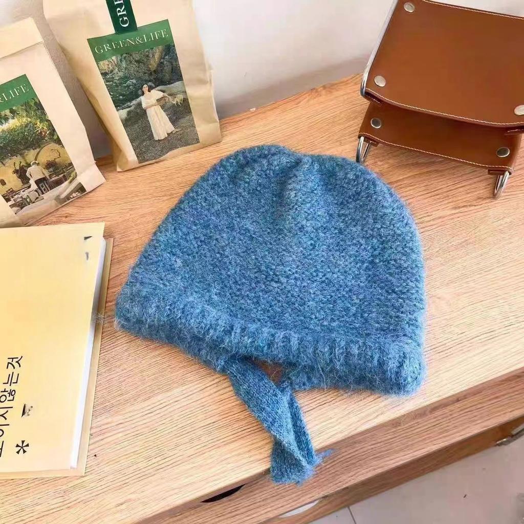 Adjustable vintage jacquard ethnic style women's autumn and winter tie-back ear-protecting knitted warm versatile beanie hat