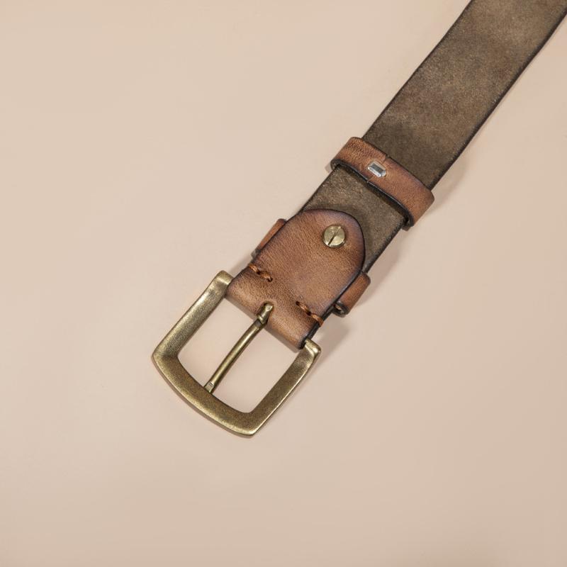 First Layer Cowhide Retro Hand-polished Pin Buckle Men's Overalls Men's Genuine Leather Pants Belt