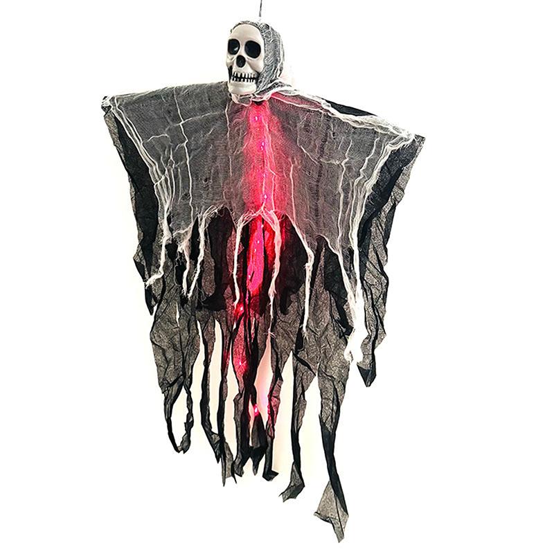 2025 Halloween Glowing Skull Gauze Hanging Ghost Horror Props Haunted House Porch Secret Room Party Pography Decoration