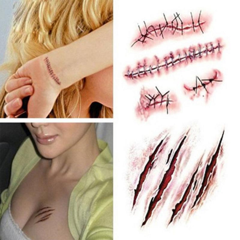 Vodotěsné Halloweenské Jizvy Tetování Falešná Stroupek Krev Make-up Rána Zranění Samolepka