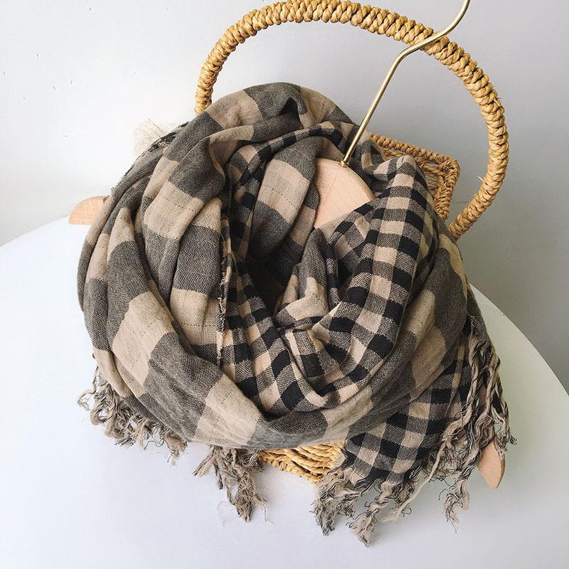 

Autumn And Winter New Double-sided Cotton Thickened Warm Ccarves Vintage Style Striped Scarves Tassel Scarves 73X190CM