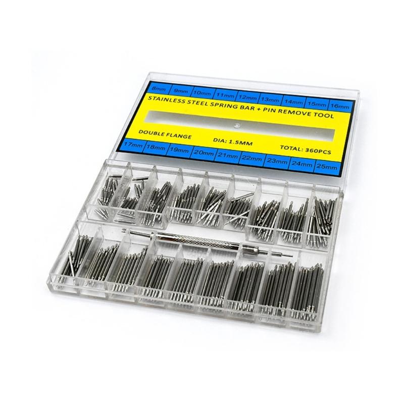 Completes 361Pcs Watch Repair Kit Includes 8-25mm Watch Band Strap Link Pins and Spring Bar Removal Tool for Watchmakers
