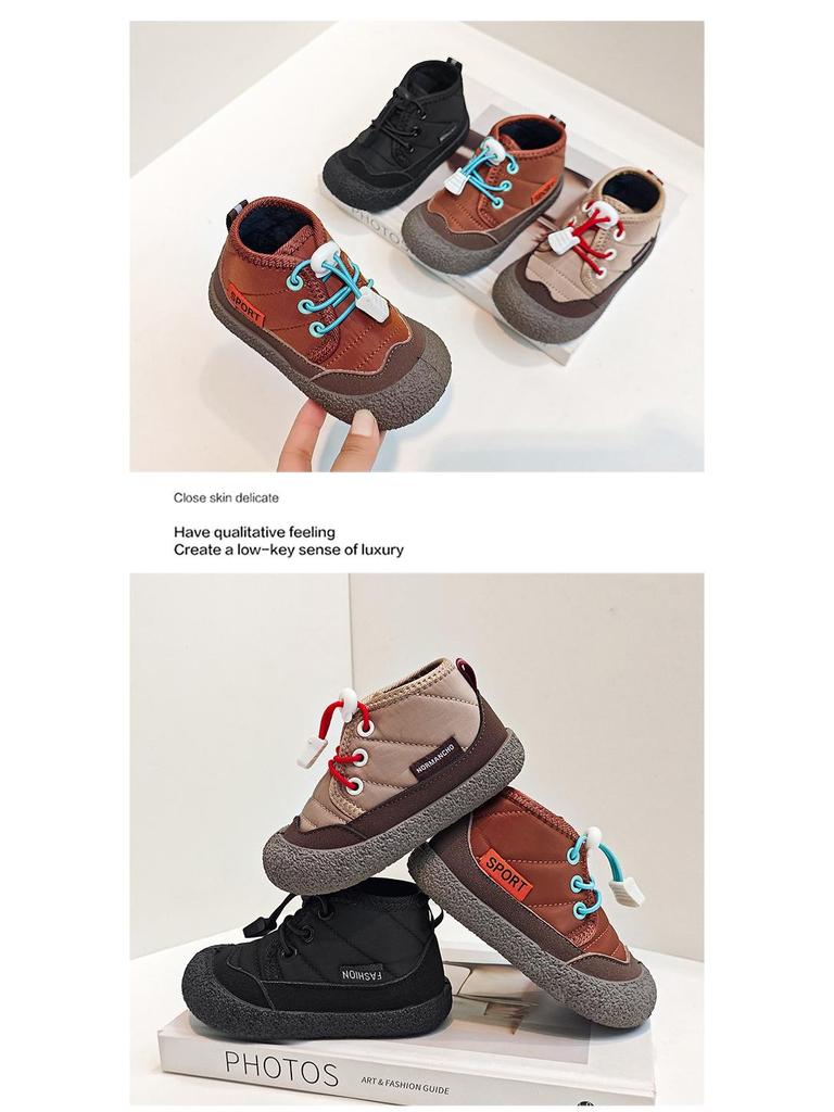 Pantofi de Bumbac Block de Culoare pentru Copii Mici Toamnă/Iarnă - Ghete Scurte Căptușite cu Lână pentru Fete și Băieți