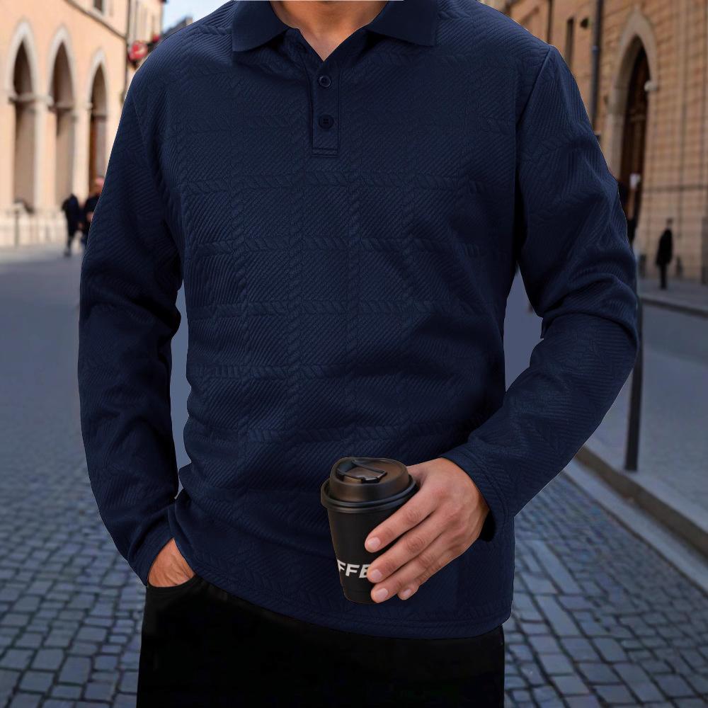 2025 Men's Fashion Casual Long-sleeved T-shirt with Loose Threaded Collar Men's Casual Sports Polo Shirt